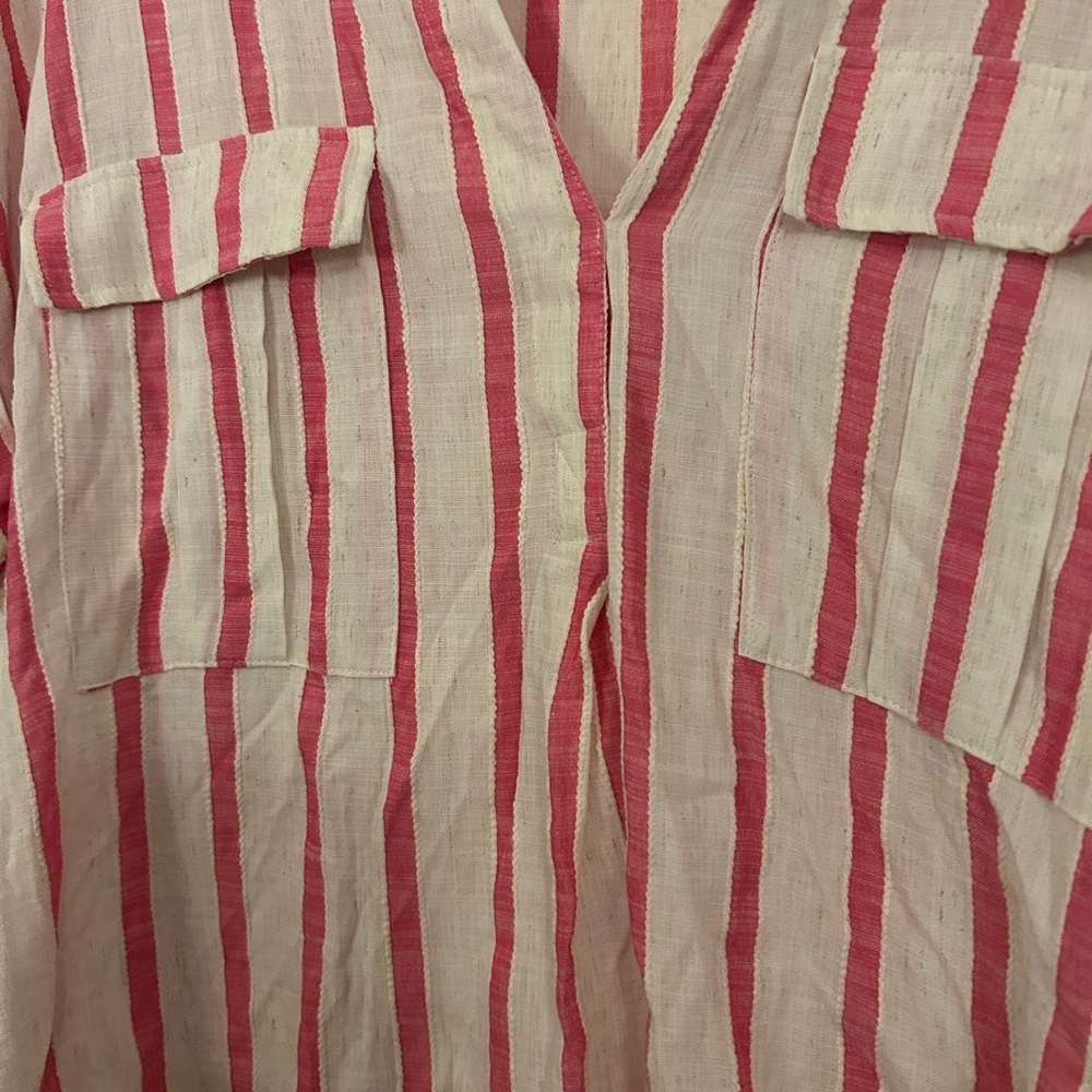 Anthropologie Maeve Amira Striped Linen Blend Top Ivory Pink - Picture 3 of 6